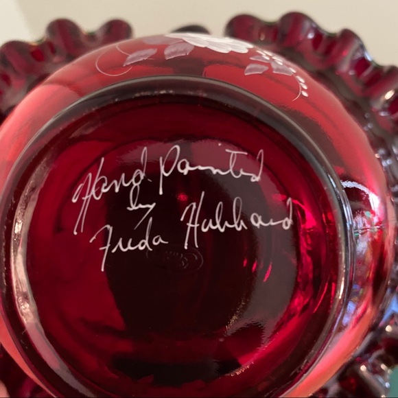 Fenton cranberry hand painted basket - Picture 9 of 13